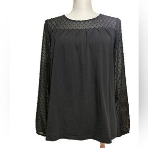 Boden Black Jersey Knit top Sheer Swiss Dot Fabric Women’s Size‎ 4 Keyhole